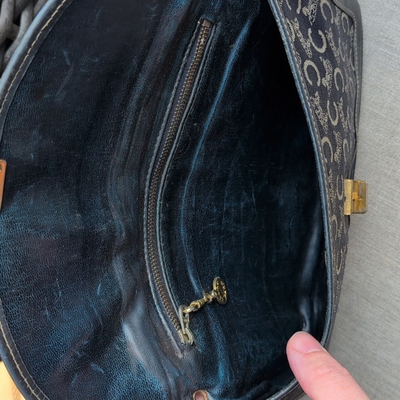 Vintage Celine Macadam Navy and Gold Canvas Foldover Clutch - Picture 10 of 11